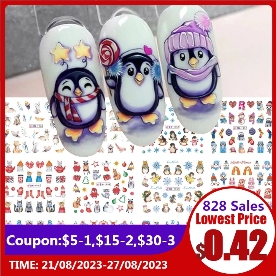 12pcs Cute Penguin Winter Nail Stickers Set Birds Bear Cat Animal Snowflake Sliders Water Decals Decoration 2023 Xmas Tips SABN
12pcs Cute Penguin Winter Nail Stickers Set Birds Bear Cat Animal Snowflake Sliders Water Decals Decoration 2023 Xmas Tips SABN