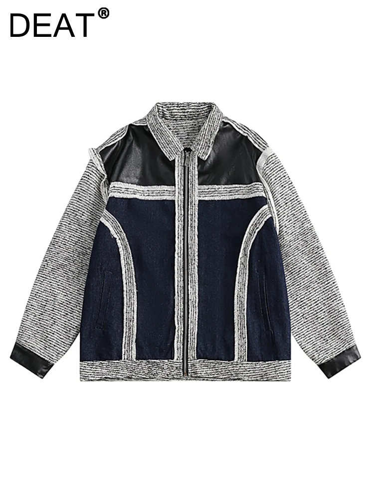 DEAT Women's Denim Coat Lapel Patchwork Pu Leather Panelled Long Sleeve Loose Zipper Jackets 2023 Autumn New Fashion 29L2780
DEAT Women's Denim Coat Lapel Patchwork Pu Leather Panelled Long Sleeve Loose Zipper Jackets 2023 Autumn New Fashion 29L2780