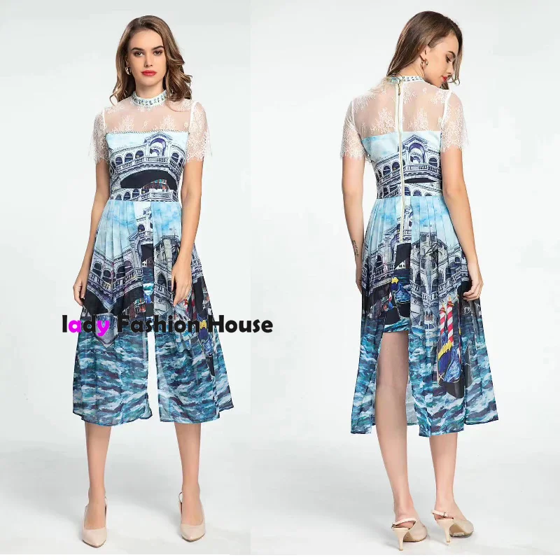 luxury high quality heavy industry Nail Drill round neck fashion print stitching skirt lace stitching fashion Short Sleeve Dress
luxury high quality heavy industry Nail Drill round neck fashion print stitching skirt lace stitching fashion Short Sleeve Dress