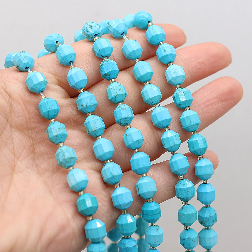 

Natural Blue Turquoise Beads Roundle Faceted Loose Spacer Beads For Jewelry Making DIY Bracelet Necklace Strands 8mm