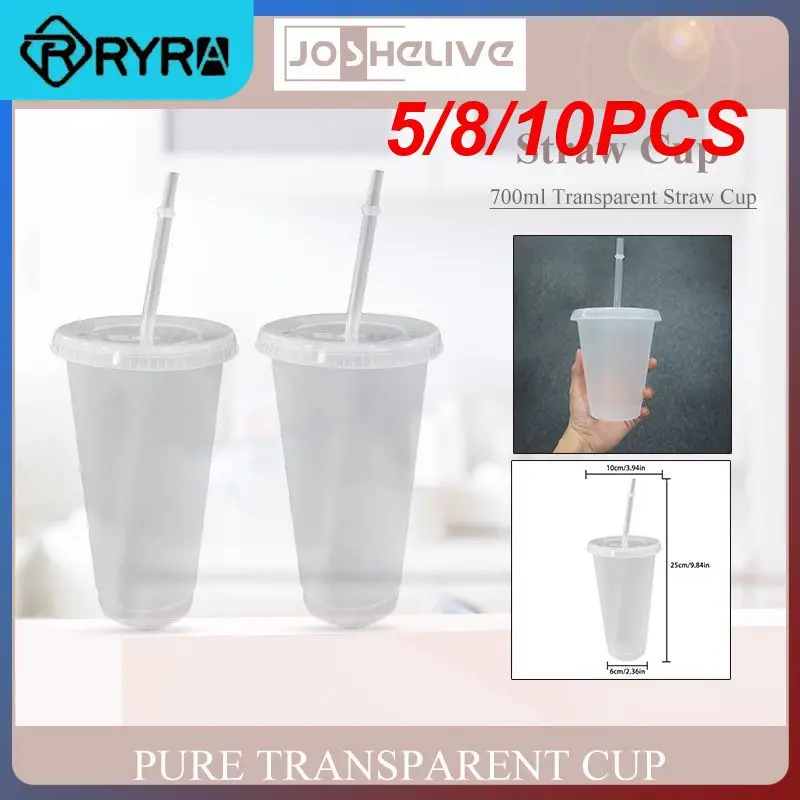 

5/8/10PCS 700ml Coffee Mug With Straw Mugs Matte Clear Reusable Cups Drinkware White Straw Cup Coffe Bottle Cup Plastic Tumbler