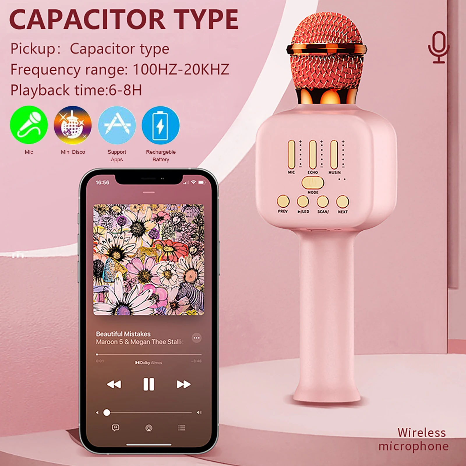 YOVONINE High-fidelity Wireless Karaoke Microphone Sophisticat Stylish Design Handheld Mic Bluetooth-compatible 5.0 for Home KTV 
YOVONINE High-fidelity Wireless Karaoke Microphone Sophisticat Stylish Design Handheld Mic Bluetooth-compatible 5.0 for Home KTV