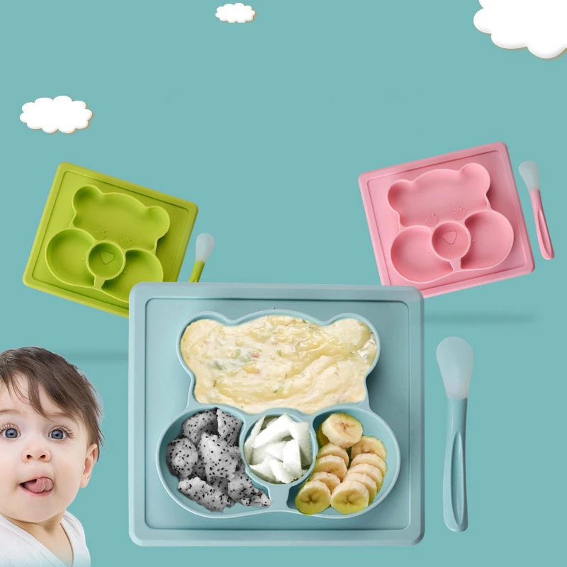 Silicone Children's Tableware Creative Cartoon Bear on Dinner Plate with Spoon Baby Food Tray Tool Kitchen Accessories
Silicone Children's Tableware Creative Cartoon Bear on Dinner Plate with Spoon Baby Food Tray Tool Kitchen Accessories