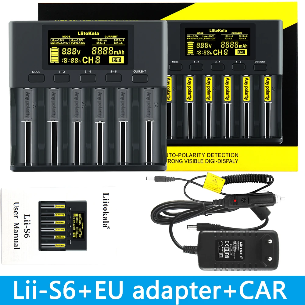 

LiitoKala lii-S1 lii-S2 lii-S4 lii-S6 lii-S8 1..2V 3.7V 18650 18350 26650 10440 14500 16340 NiMH battery smart charger