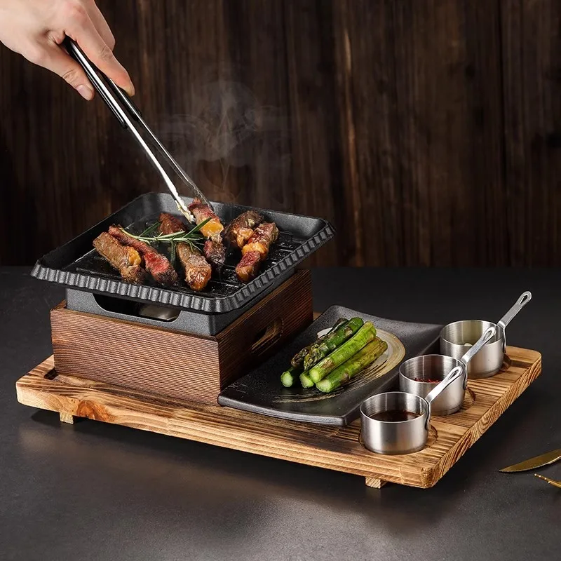 Mini barbecue grill cast iron baking pan steak barbecue plate teppanyaki wooden box square stove outdoor home restaurant portab
Mini barbecue grill cast iron baking pan steak barbecue plate teppanyaki wooden box square stove outdoor home restaurant portab