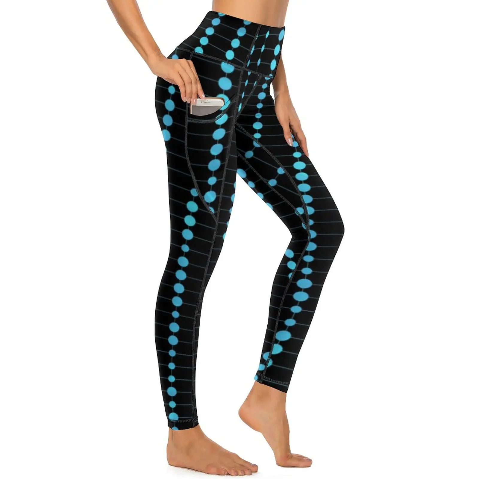 

Blue Dots And Stripes Leggings Sexy Modern Art Push Up Yoga Pants Sweet Stretch Leggins Pockets Design Work Out Sports Tights