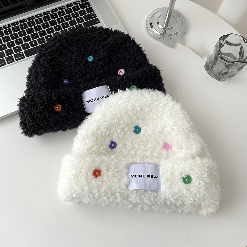 Candy Color Button Embroied Women Plush Beanie Hat Colorful Buttons Super Soft Keep Warm Ear Protection Dome Hat Female Hat
Candy Color Button Embroied Women Plush Beanie Hat Colorful Buttons Super Soft Keep Warm Ear Protection Dome Hat Female Hat