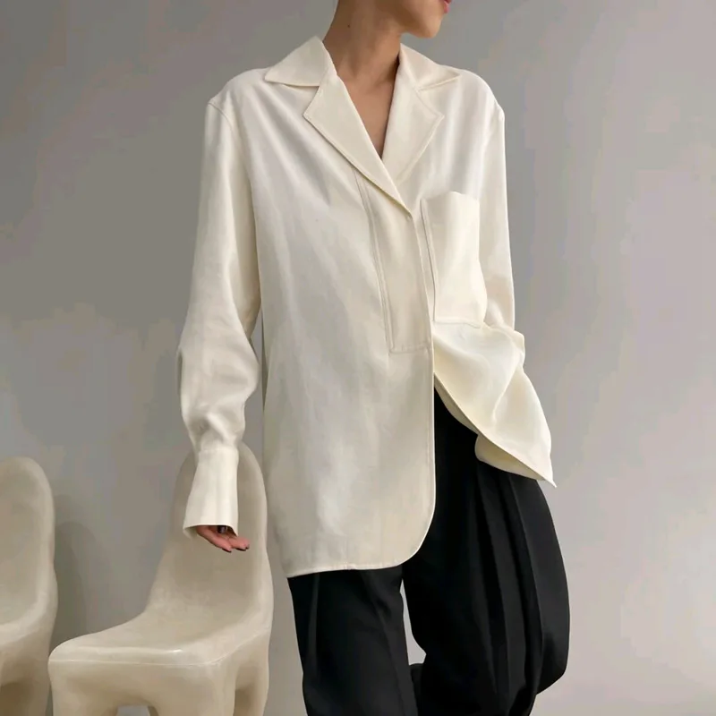 Women Suit Collar Long Sleeve Shirt Single Breasted 2022 New Ladies Commuter Loose Silhouette Blouse Top Korean Version 
Women Suit Collar Long Sleeve Shirt Single Breasted 2022 New Ladies Commuter Loose Silhouette Blouse Top Korean Version