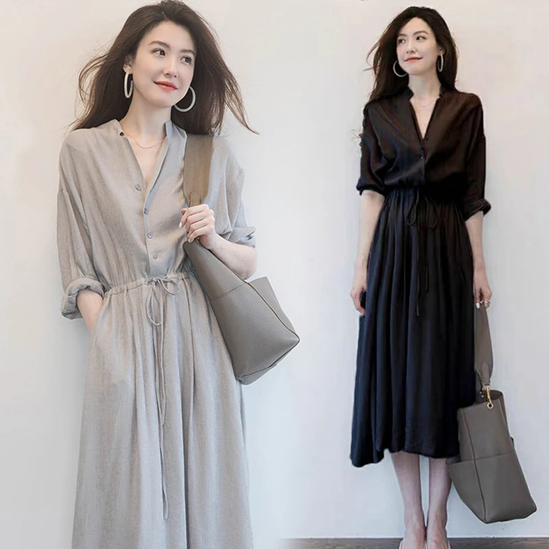 Vintage Black& Grey Color Women Shirt Dress Daily Office Work Half Sleeves Elegant Lady Woman Dresses
Vintage Black& Grey Color Women Shirt Dress Daily Office Work Half Sleeves Elegant Lady Woman Dresses