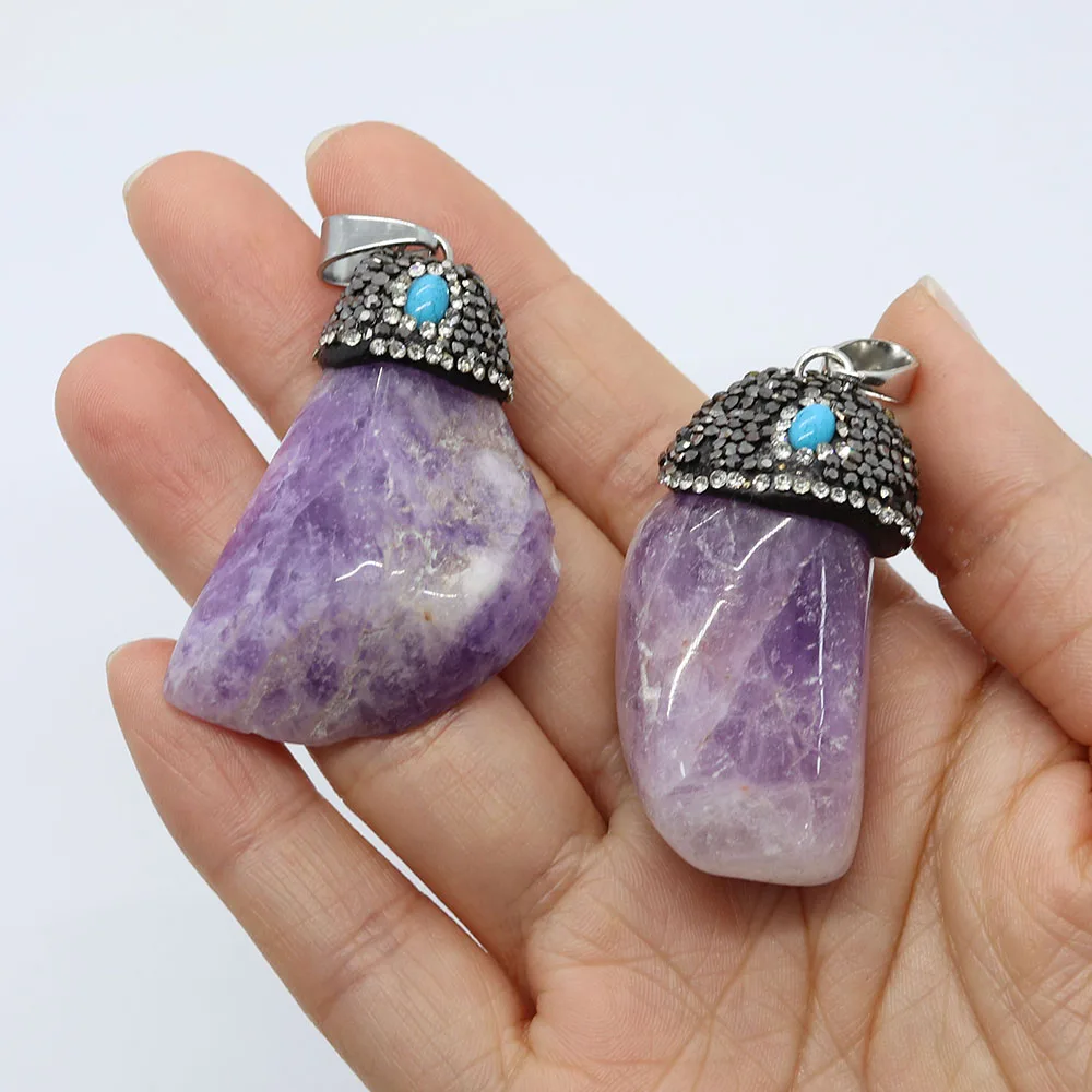 High Quality Natural Amethyst Rough Stone Pendant Inlaid Rhinestone Turquoise Healing Gemstone Pendant Chakra Jewelry Necklace
High Quality Natural Amethyst Rough Stone Pendant Inlaid Rhinestone Turquoise Healing Gemstone Pendant Chakra Jewelry Necklace