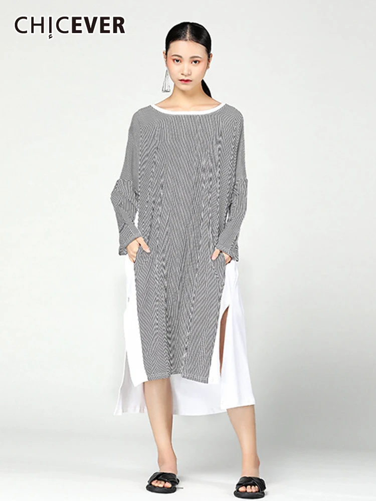 CHICEVER Casual Patchwork Striped Dress Women O Neck Long Sleeve Split Side Loose Midd Dress Female Fashion Clothing Spring 2022
CHICEVER Casual Patchwork Striped Dress Women O Neck Long Sleeve Split Side Loose Midd Dress Female Fashion Clothing Spring 2022