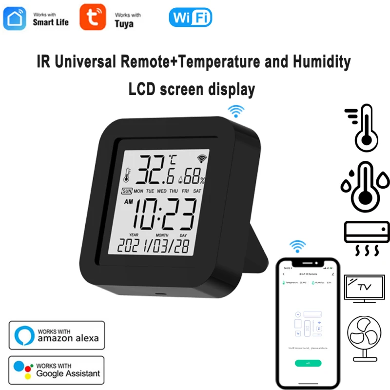 Voice Control Temperature And Humidity Sensor Lcd Screen Display Wifi Ir Universal Remote Controller Tuya Usb 3 In 1 Sensor 
Voice Control Temperature And Humidity Sensor Lcd Screen Display Wifi Ir Universal Remote Controller Tuya Usb 3 In 1 Sensor