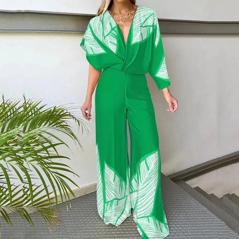 Elegant Irregular Half Sleeve Waist Long Jumpsuit Women Sexy V-neck Loose Playsuit Overalls Fashion Pattern Print Party Rompers
Elegant Irregular Half Sleeve Waist Long Jumpsuit Women Sexy V-neck Loose Playsuit Overalls Fashion Pattern Print Party Rompers