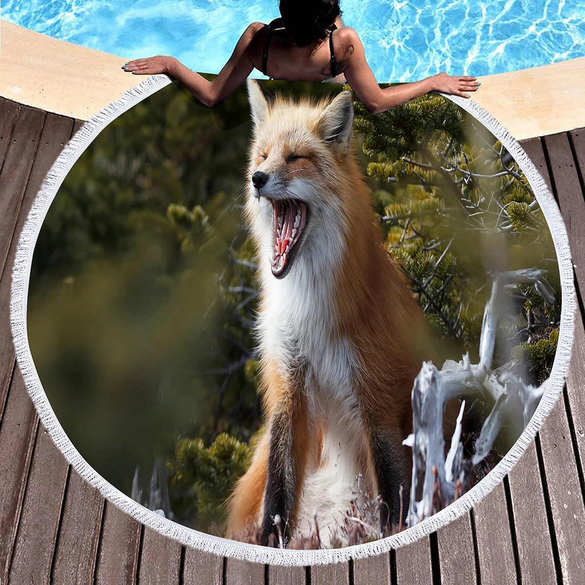 Round Beach Blanket,Open Mouth Little Fox Pattern Polyester Sand Resistant Beach Towel,Absorbent Quick Dry Pool Towel Picnic Mat
Round Beach Blanket,Open Mouth Little Fox Pattern Polyester Sand Resistant Beach Towel,Absorbent Quick Dry Pool Towel Picnic Mat