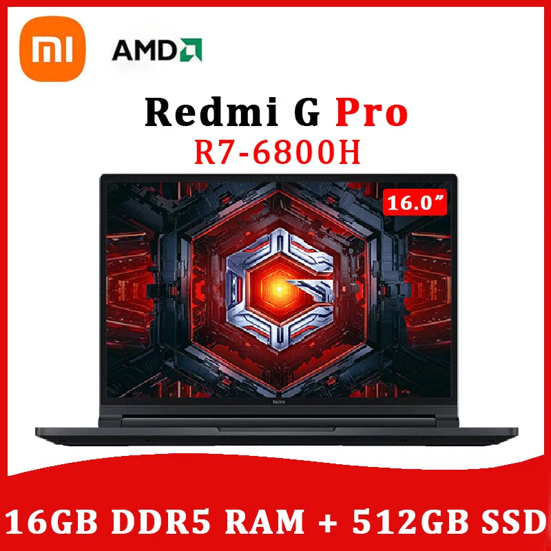 

Xiaomi Laptop Redmi G Pro Gaming AMD Ryzen R7-6800H 16G RAM 512GB SSD 2.5K 240hz 16-inch Screen Windows 11 RTX3060 Notebook