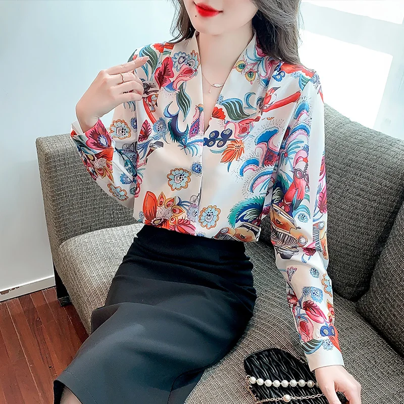 Элегантный офисный Топ, Женская модная рубашка с принтом, женские блузки с длинным рукавом, весна-осень, роскошные повседневные женские блузки NYJ45 
Элегантный офисный Топ, Женская модная рубашка с принтом, женские блузки с длинным рукавом, весна-осень, роскошные повседневные женские блузки NYJ45