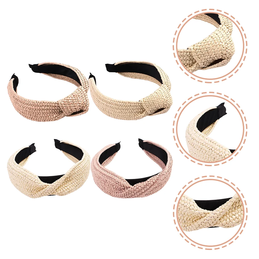 

4 Pcs Straw Raffia Headband Headbands Beach Women Hair Accessories Headgear Wide Knotted Decorative Headdress Women's Summer