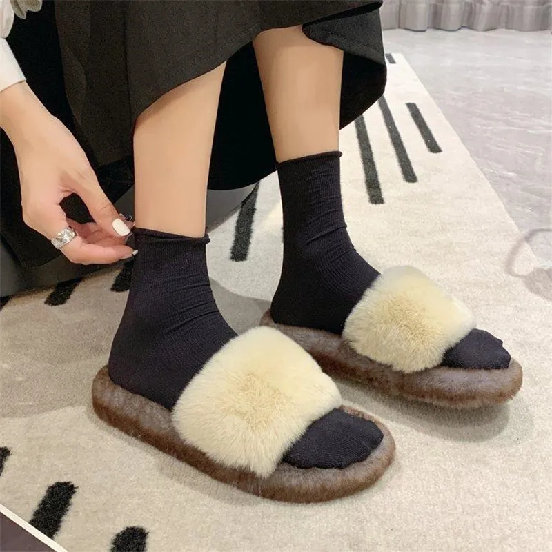 Rabbit Fur 2022 New Women's Home Cotton Shoes One Word Slippers Thick Plush Non-Slip Warm Slippers Retro Fluffy Chaussures Femme
Rabbit Fur 2022 New Women's Home Cotton Shoes One Word Slippers Thick Plush Non-Slip Warm Slippers Retro Fluffy Chaussures Femme
