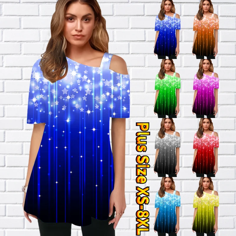2022 Summer Women Stars Printed Tops Loose Size Short Sleeve Daily Street Oblique Shoulder Temperament T Shirt Trend Pullover
2022 Summer Women Stars Printed Tops Loose Size Short Sleeve Daily Street Oblique Shoulder Temperament T Shirt Trend Pullover