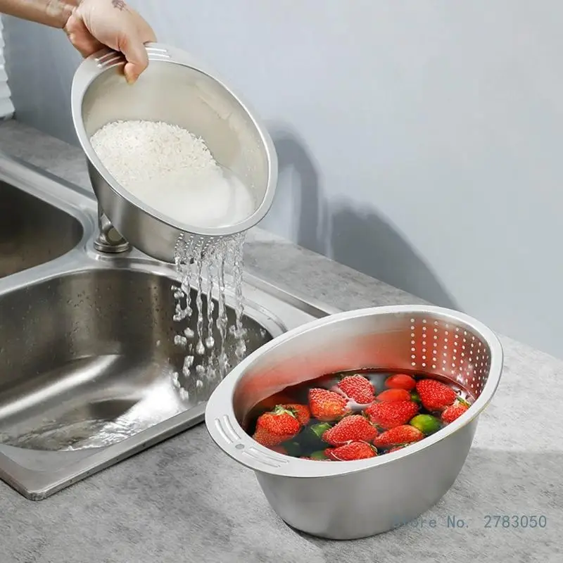 

Миска для мытья из нержавеющей стали с ситечком для мытья овощей фруктовых бобов микропористый дуршлаг миска для мытья кухни