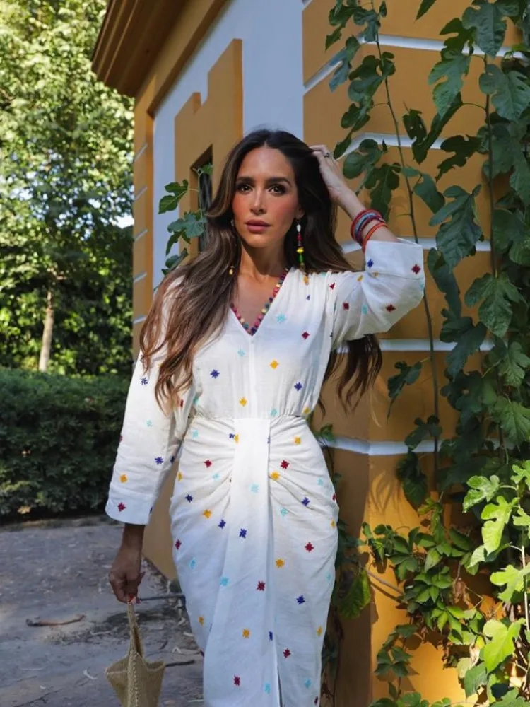 Women's Printed Pleated Midi Dress, Elegant V-neck Long Sleeved Suit, Beach Vacation Opening, Autumn 2023 Vestidos Para Mujer
Women's Printed Pleated Midi Dress, Elegant V-neck Long Sleeved Suit, Beach Vacation Opening, Autumn 2023 Vestidos Para Mujer