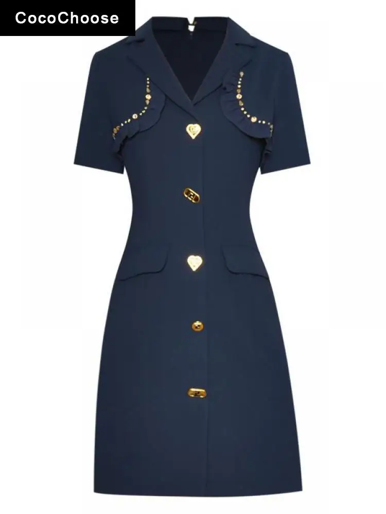 Preppy Style Women Mini Dress Spring Summer 2022 Fashion Short Sleeve Luxury Beading Notched Collar Business Office Dresses Navy
Preppy Style Women Mini Dress Spring Summer 2022 Fashion Short Sleeve Luxury Beading Notched Collar Business Office Dresses Navy