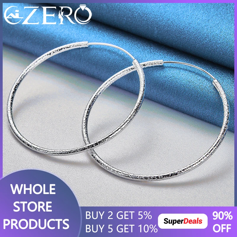 

925 Sterling Silver 50/60mm Frosting Big Circle Hoop Earrings For Women Wedding Party Popular Accessories Fashion Trend Jewelry