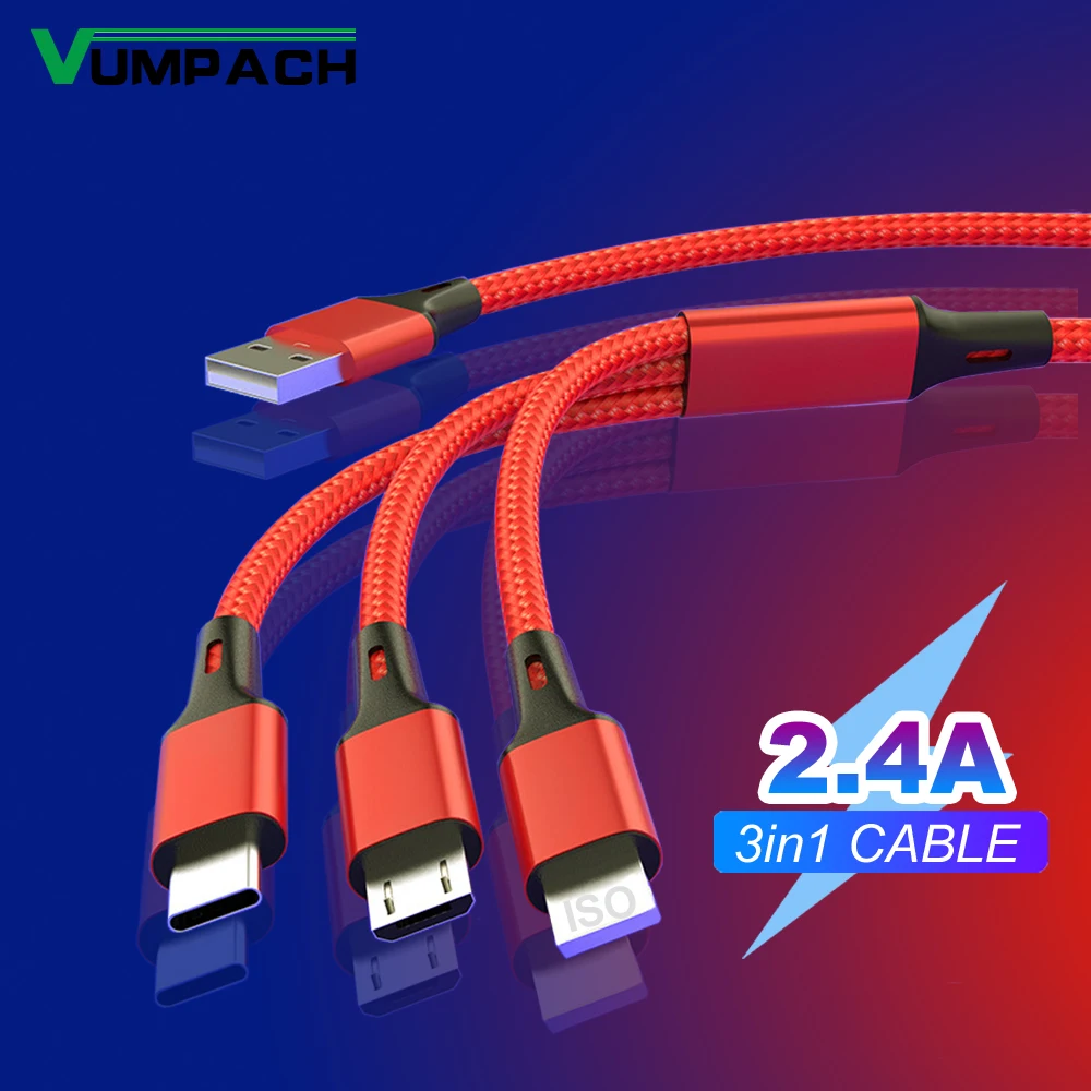 Кабель зарядный 3 в 1 с разъемами usb type-c и Micro USB