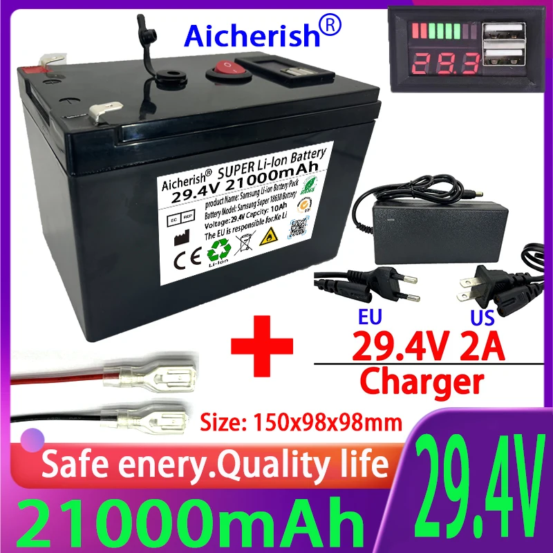 Aicherish 29.4V 7S 21000Ah High Power Battery 25.2V 500W BMS With Charge And Discharge Plug USB 5.1 DC Electric Bike Scooter
Aicherish 29.4V 7S 21000Ah High Power Battery 25.2V 500W BMS With Charge And Discharge Plug USB 5.1 DC Electric Bike Scooter