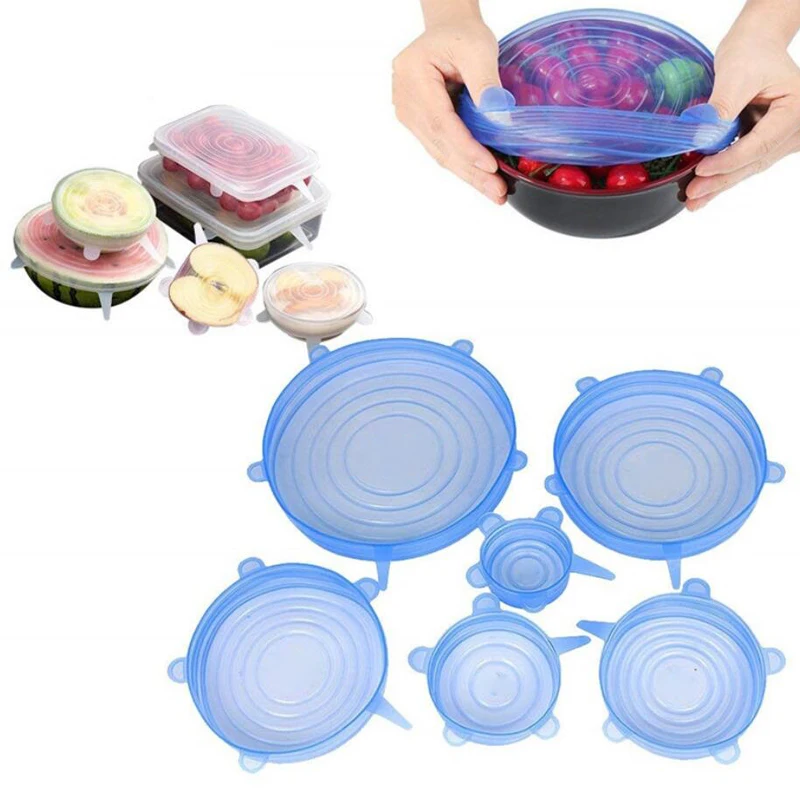 

6Pcs/set Kitchen Storage Universal Food Silicone Cover Reusable Refrigerator Storage Stretch Lids For Food Cookware Bowl Bottle