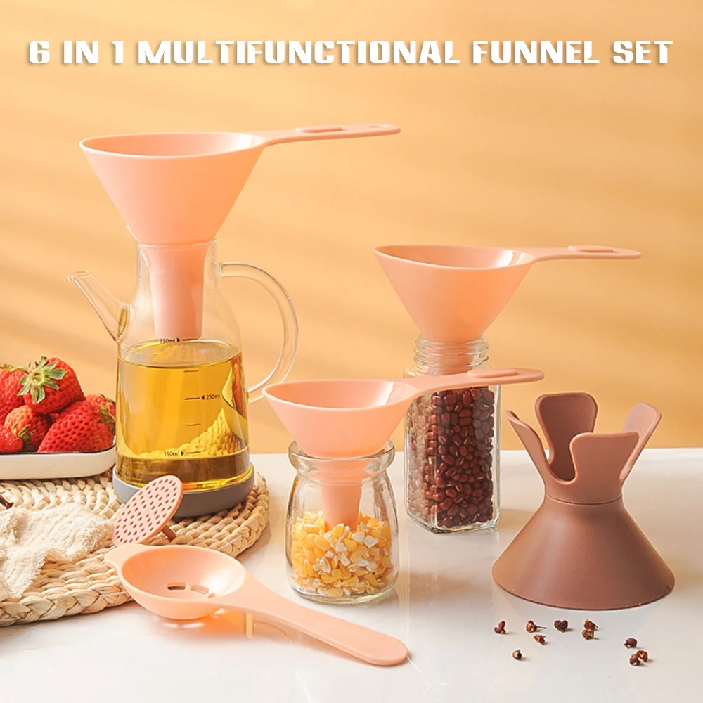 1 Set Oil Funnel Reusable 6-In-1 Multifunctional Funnel Set With Holder Base PP Plastic Solid Food Liquid Wine Kitchen Funnel EL
1 Set Oil Funnel Reusable 6-In-1 Multifunctional Funnel Set With Holder Base PP Plastic Solid Food Liquid Wine Kitchen Funnel EL