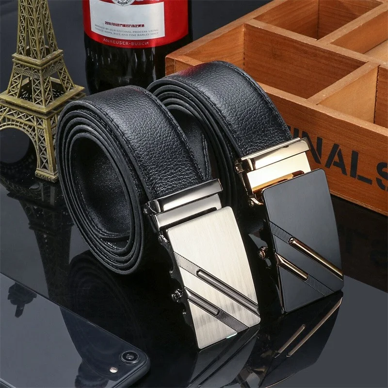 

120cm Men'S Belt Luxury Automatic Business Waisand Male Cow Strap Belts For Men Leather Designer Gold Silver Ratchet Buckle