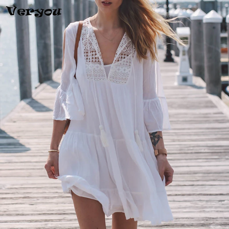 Bikini Cover-ups Summer Swimwear Lace Tunic Shirt Beach Dress Women Swimsuit Beach Cover Up Boho Beachwear Solid White Dresses
Bikini Cover-ups Summer Swimwear Lace Tunic Shirt Beach Dress Women Swimsuit Beach Cover Up Boho Beachwear Solid White Dresses