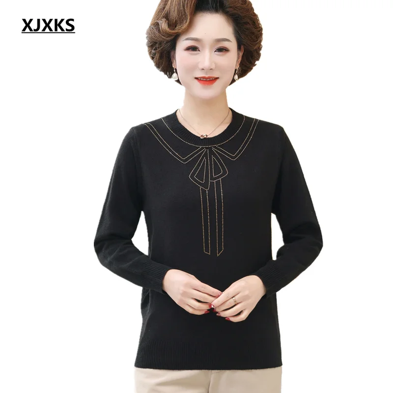 XJXKS 2022 Autumn New Loose Plus Size Wool Knitted Sweater Women Pullover Fashion Diamond-studded Female Jumper
XJXKS 2022 Autumn New Loose Plus Size Wool Knitted Sweater Women Pullover Fashion Diamond-studded Female Jumper