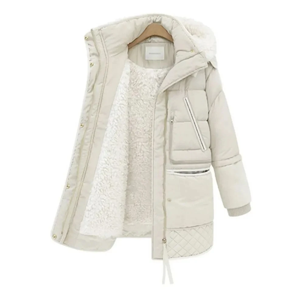 

Зимняя женская пуховая куртка, новинка 2023, утепленное пальто из овечьей шерсти с подкладкой, теплая парка с капюшоном, пальто, женская свободная повседневная одежда