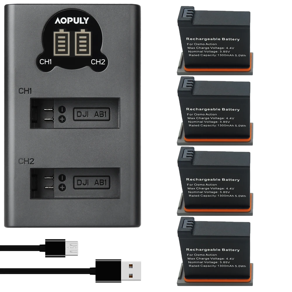 4Pcs 1300mAh AB1 Battery + USB Charger for DJI OSMO AB1 Action Sport Camera as DJI AB1 Battery, DJI OSMO Action AB1 Battery
4Pcs 1300mAh AB1 Battery + USB Charger for DJI OSMO AB1 Action Sport Camera as DJI AB1 Battery, DJI OSMO Action AB1 Battery