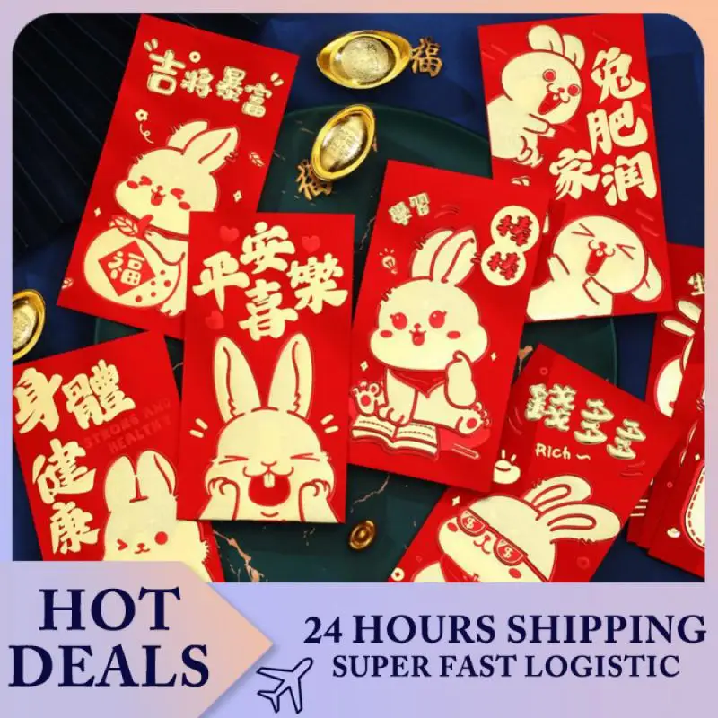 

6 шт. красные конверты с милым кроликом Hongbao сверхмощные китайские новогодние красные конверты 2023 китайские красные пакеты счастливые деньги Hong Bao