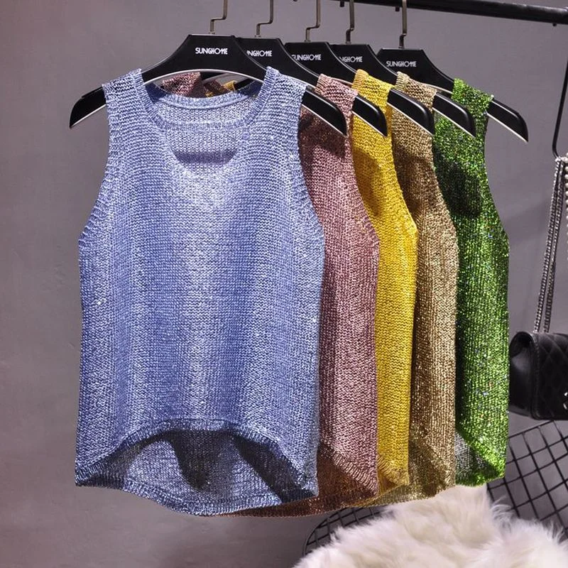 Tops Women 2023 Womens Fashion Korean Tank Top Heart Cut Out Top Sexy Hollow Out Bright Piece of Knitting Condole Belt Vest 
Tops Women 2023 Womens Fashion Korean Tank Top Heart Cut Out Top Sexy Hollow Out Bright Piece of Knitting Condole Belt Vest