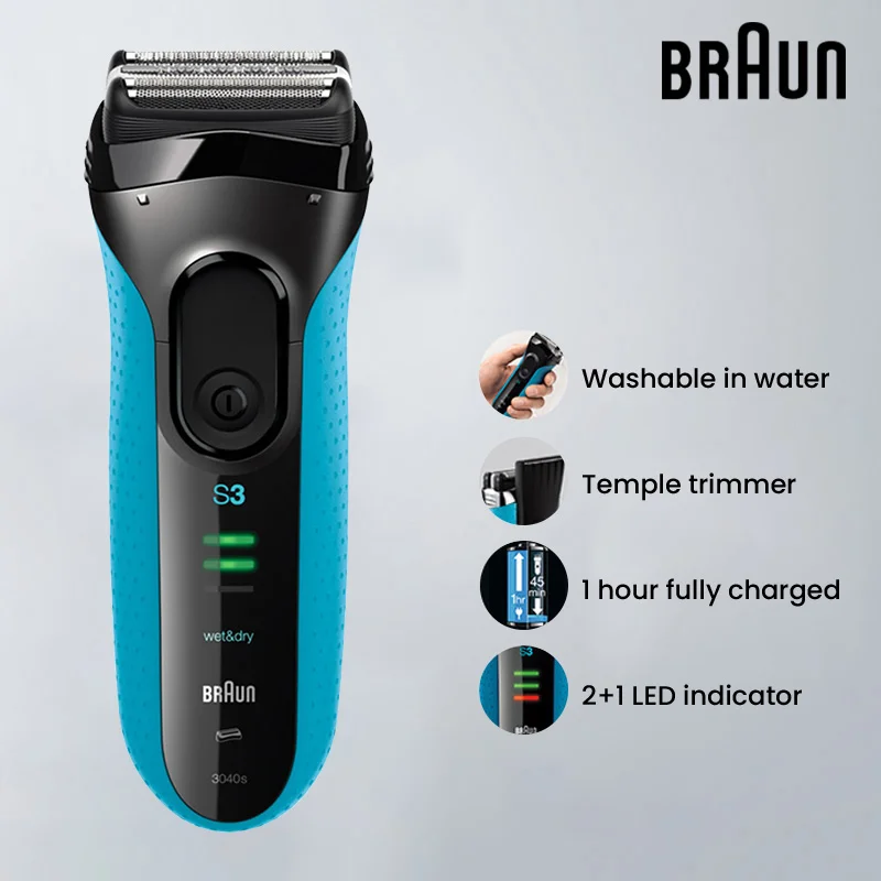 

Original Braun 3040s Electric Shaver Triple Blade Reciprocating Razor Rechargeable Precision Trimmer Beard Shaving Dry & Wet Use