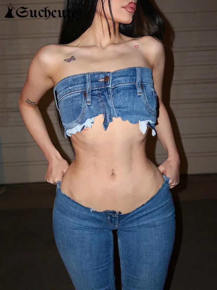 Укороченный женский топ из денима, в стиле Харадзюку
Укороченный женский топ из денима, в стиле Харадзюку