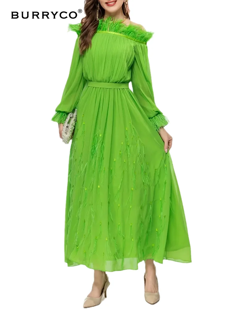 Летнее роскошное маленькое платье URRYCO 2023 с французским изысканным перьевым соединением с одной линией шеи и поясом в стиле богини 
Летнее роскошное маленькое платье URRYCO 2023 с французским изысканным перьевым соединением с одной линией шеи и поясом в стиле богини