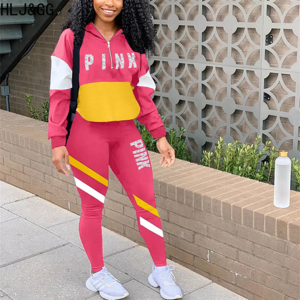 HLJ&GG Casual Spring PINK Letter Print Two Piece Sets Women Zipper Top And Skinny Pants Tracksuit Female Patchwork Sport Outfits
HLJ&GG Casual Spring PINK Letter Print Two Piece Sets Women Zipper Top And Skinny Pants Tracksuit Female Patchwork Sport Outfits