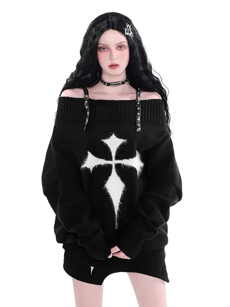 ADAgirl Off Shoulder Knit Pullovers Goth Harajuku Thin Long Sleeve Sweater for Women Sexy Hotsweet Punk Slash Neck Autumn Tops
ADAgirl Off Shoulder Knit Pullovers Goth Harajuku Thin Long Sleeve Sweater for Women Sexy Hotsweet Punk Slash Neck Autumn Tops