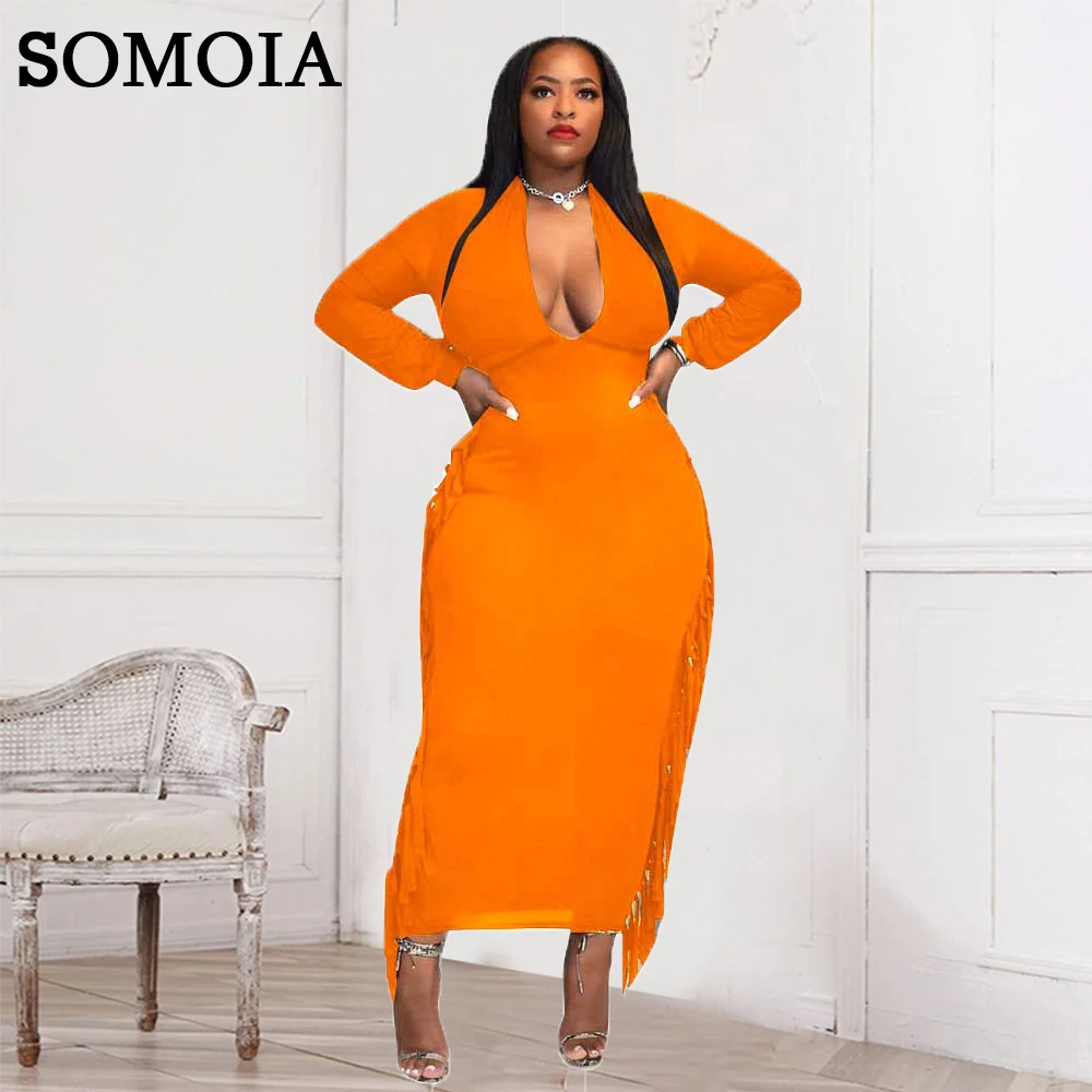 Женское платье-макси с длинным рукавом и глубоким V-образным вырезом
Женское платье-макси с длинным рукавом и глубоким V-образным вырезом