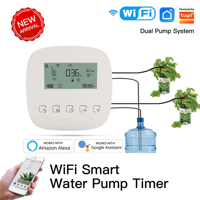 WiFi Tuya Smart Watering Machine Dual Pump Automatic Plants Controller unit System Garden drip Irrigation Tools Alexa Google
WiFi Tuya Smart Watering Machine Dual Pump Automatic Plants Controller unit System Garden drip Irrigation Tools Alexa Google