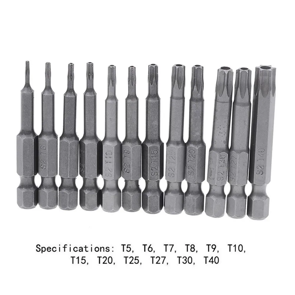 

Torx Screwdriver Bit Alloy Steel 1/4" Hexagon Handle T5 T7 T8 T9 T10 T15 T20 T25 T27 T30 T40 Screwdriver Bit 50mm