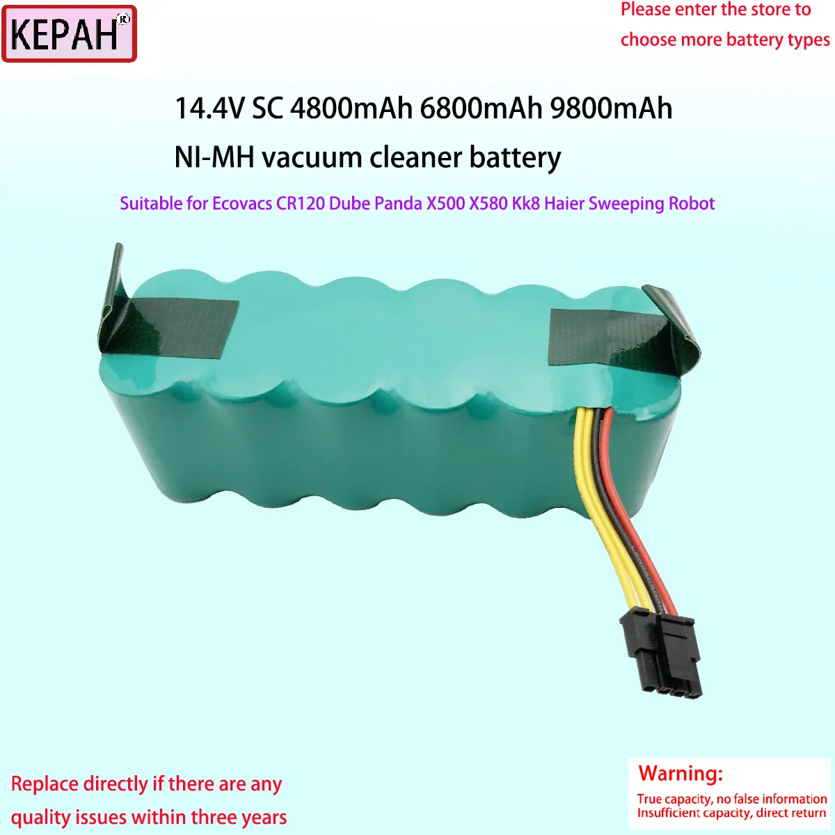 14.4V SC 4800-6800-9800mAh NI-MH vacuum cleaner battery suitable for Ecovacs CR120 Dube Panda X500 X580 Kk8 Haier sweeping robot
14.4V SC 4800-6800-9800mAh NI-MH vacuum cleaner battery suitable for Ecovacs CR120 Dube Panda X500 X580 Kk8 Haier sweeping robot