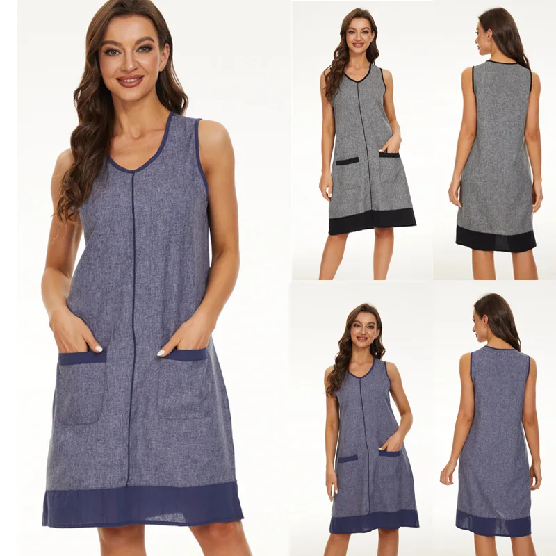 Sleeveless V Neck Solid Loose Women's Summer Fashion Mid Dress 2022 New Casual High Street Patchwork Pocket Woman Dress Clothing
Sleeveless V Neck Solid Loose Women's Summer Fashion Mid Dress 2022 New Casual High Street Patchwork Pocket Woman Dress Clothing