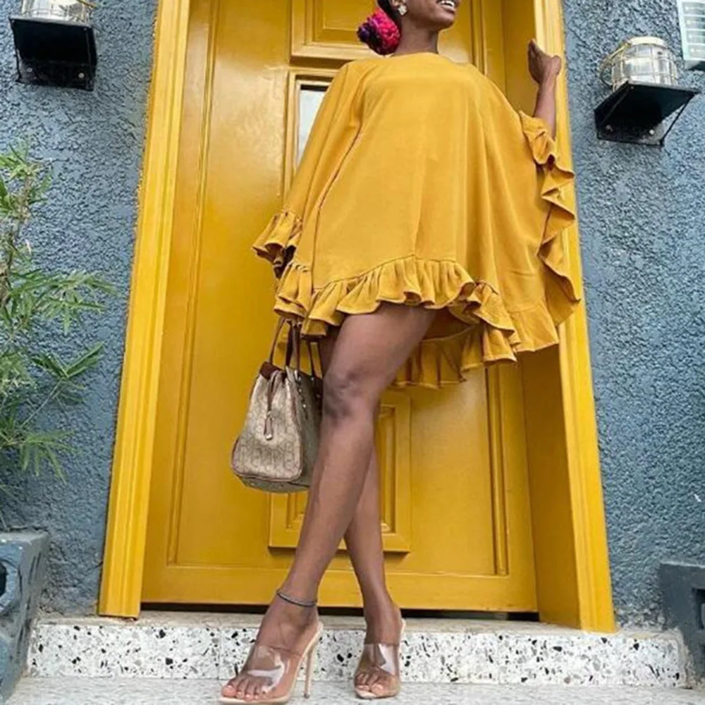 2021 Y2K Hot Mini Dress Stylish Yellow Round Neck Ruffle Women Cape Sleeve Summer Beach Cover Ladies Short Party Dress Oversize
2021 Y2K Hot Mini Dress Stylish Yellow Round Neck Ruffle Women Cape Sleeve Summer Beach Cover Ladies Short Party Dress Oversize