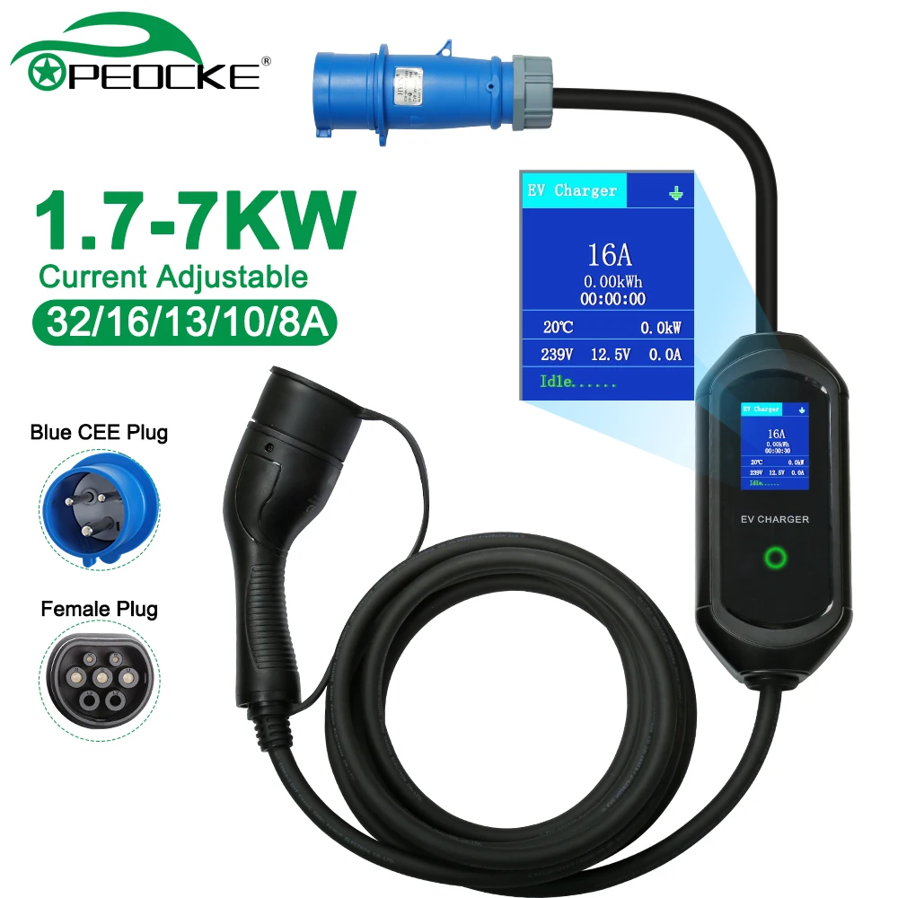 Портативное автомобильное зарядное устройство для электромобилей типа 2 IEC 62196 Wallbox, зарядный кабель для электромобиля CEE, синяя вилка для зарядного устройства EVSE
Портативное автомобильное зарядное устройство для электромобилей типа 2 IEC 62196 Wallbox, зарядный кабель для электромобиля CEE, синяя вилка для зарядного устройства EVSE